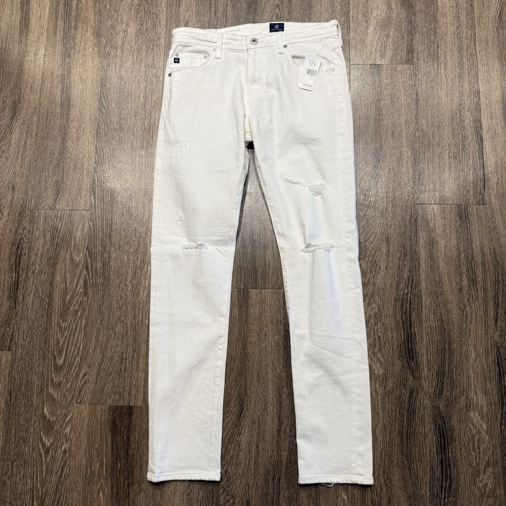 AG Adriano Goldschmied Stockton Skinny Jeans White Distressed 32x30 $215 USA
